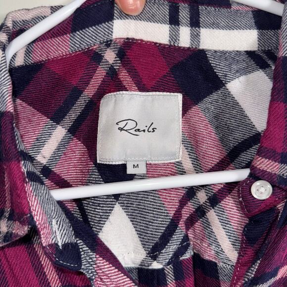 Rails Hunter Plaid Shirt Women’s Medium Rayon Button Down Navy/Burgundy Flannel - Picture 9 of 16